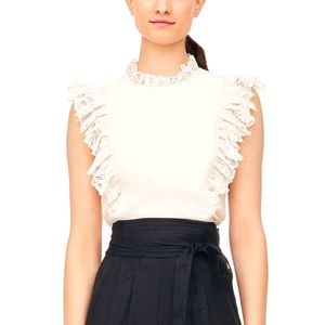 Rebecca Taylor Crepe Lace Top - Cream